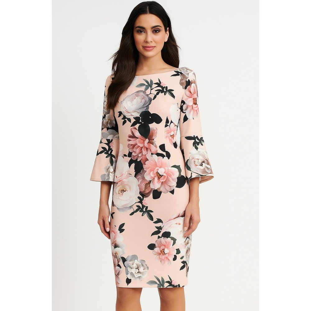 Calvin Klein Elegant Floral Dress Size 14 Knee Length